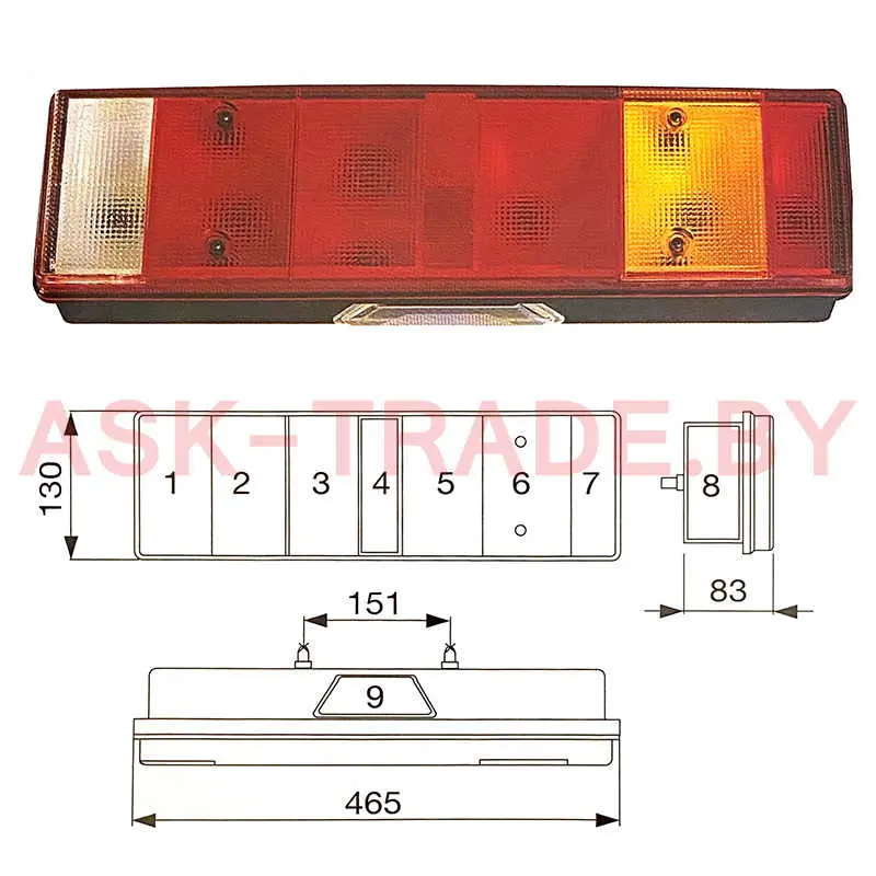 0030 Фонарь задний 7 секц. с провод